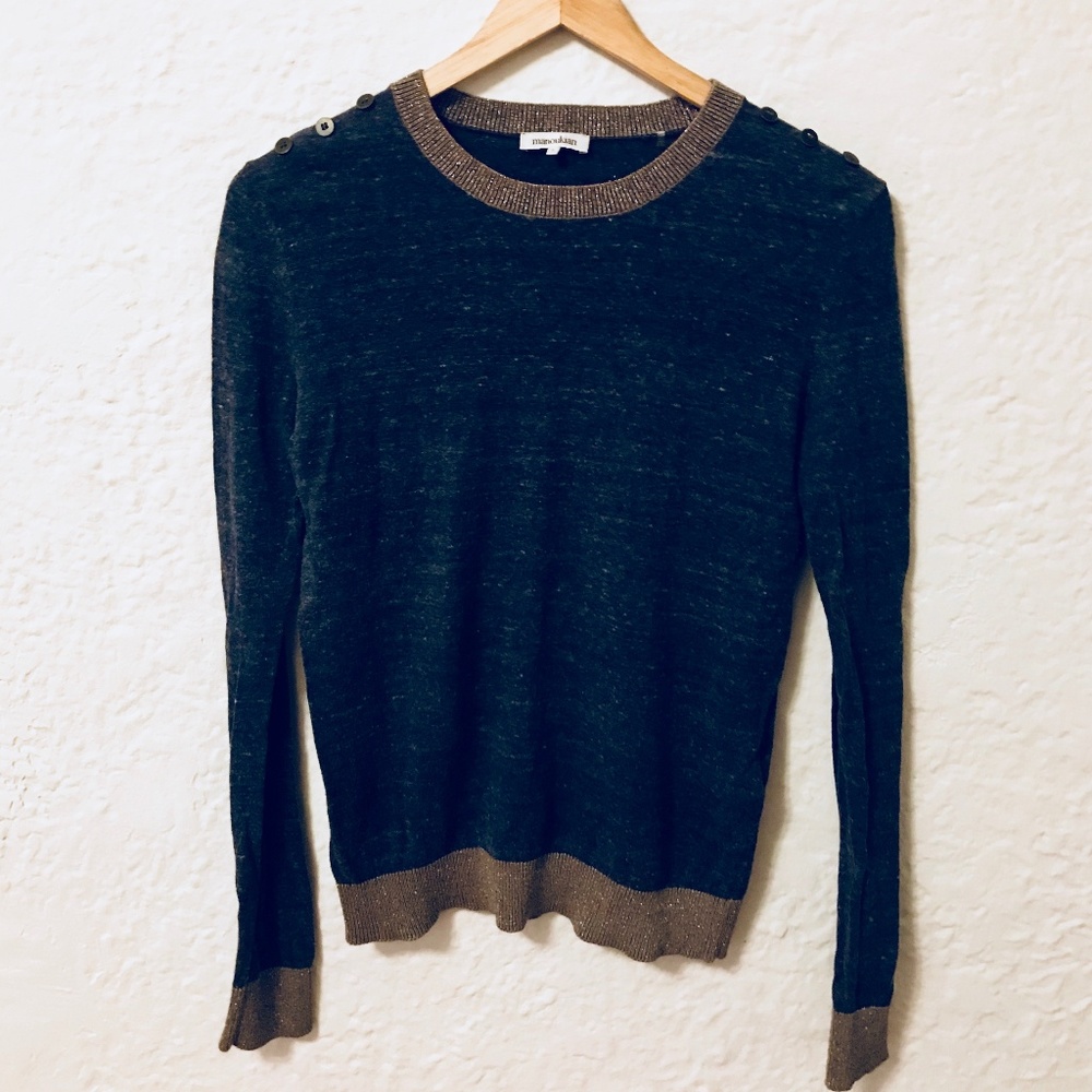 BCBG MAX AZRIA Manoukian Sweater Blue Gold Neck S